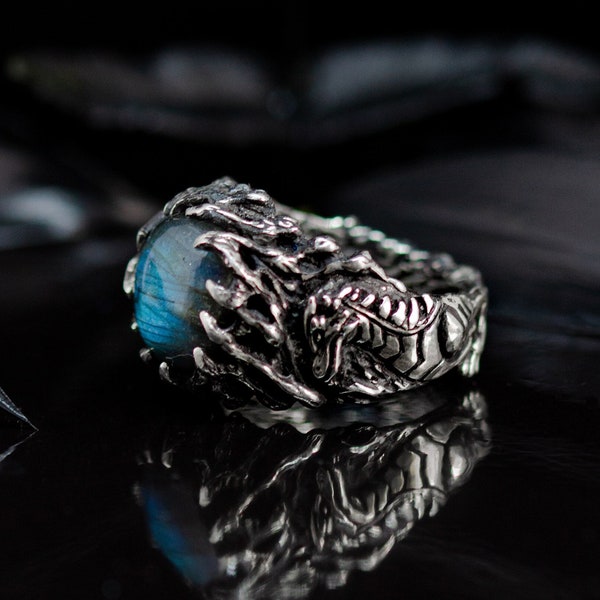 Dragon Ring Men | Men’s Ring | Labradorite Rings Men Sterling Silver | Viking jewelry | Gift for men | Statement rings | Labradorite jewelry