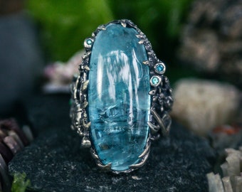 Aquamarine Ring Oceania | Sterling Silver Wedding Ring | Boho Engagement Ring | Chunky Blue Stone Promise Ring | Large Cocktail Ring | Fish