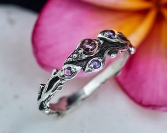 Pink Tourmaline Ring "Berry" | Engagement ring | Rose stone ring | Rings for women | Flower ring | Twig ring | Vintage ring | Silver ring