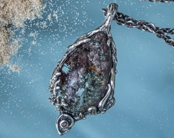 Collana Lodolite / Ciondolo in argento annerito / Ciondolo mare / Ciondolo collana di pietre preziose / Ciondolo conchiglia oceanica / Ciondolo anniversario per lei