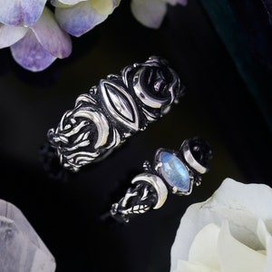 Moonstone Wedding Ring Set His and Hers "Soma" | Boho Couples Rings Set | Matching Rings for Couples | Wedding Jewelry  Wedding Band Set