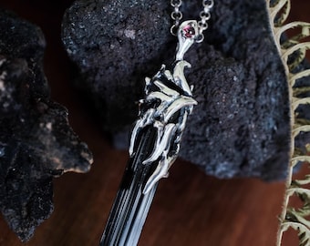 Large Black Tourmaline pendant | Protection Amulet Gothic Crystal pendant for Women Witch Necklace Dark Academia Gift Spiritual Jewelry