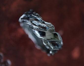 Men’s Black Rhodium Wedding Band "Vivienne" | Boho Men’s Jewelry | Rustic Branch Textured Silver Promise Ring | Handmade Anniversary Gift