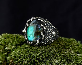 Wolf Ring | Man Ring | Mens Labradorite Ring | Viking jewelry | Mens jewelry | Gifts for men | Mens rings | Labradorite jewelry