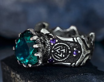 Celtic ring for men "Portal" | Green Quartz Ring | Viking ring | Norse ring |  Nordic ring |  Amethyst ring | Mens ring | Green stone ring