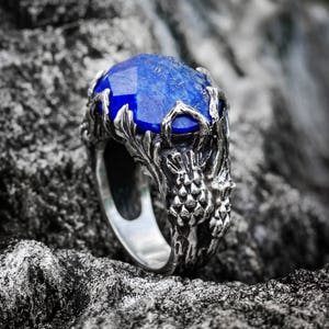 Lapis Lazuli Ring "Thistle" | Blue stone ring | Rings for women | Statement ring | Vintage ring | Flower ring | Boho ring | Silver ring men