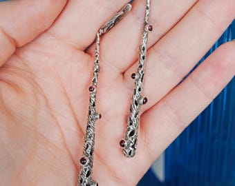 Long Sterling Silver Dangle Earrings Lever Back Almandine Garnet Statement Drop Earrings with English Lock January Birthstone Gift Women