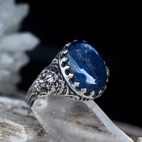 Mens Ring for men "Majesty" | Rings for men | Kyanite ring | Gemstone ring | Statement ring | Lion ring | Animal ring | Mens jewelry