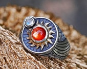 Celestial ring Stargaze , Sun Moon Silver fine gold ring with sunstone, moonstone, diamonds Celestial Jewelry Multistone ring