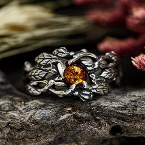 Amber Ring "Audrey" | Engagement ring  | Sterling Silver ring | Amber jewelry | Vintage ring | Boho jewelry | Womens rings |