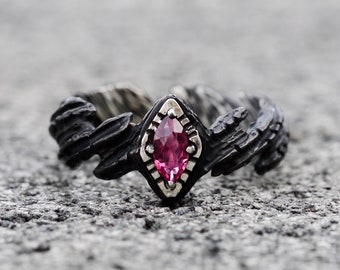 Pink Tourmaline Ring "Aiko" |  Black ring | Engagement ring | Rose stone ring | Rings for women | Gothic ring | Pink stone ring Vintage ring