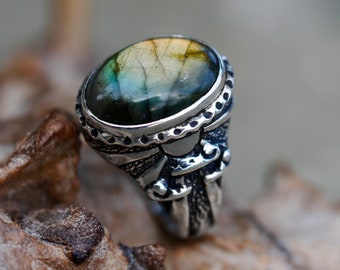 アクセサリー Vintage Silver Dome Labradorite Ring 925 Labradorite Ring for Women & Men Ring 