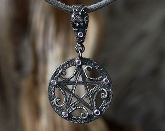 Pentagram Pendant "Morrigan" | Owl pendant  | Witch jewelry | Pentagram necklace for women | Amethyst necklace | Wiccan pendant