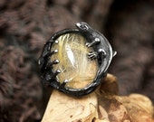 Rutilated Quartz Ring quot Sauria quot Lizard ring for women Sterling Silver ring Mens ring Animal ring Vintage ring Gemstone ring