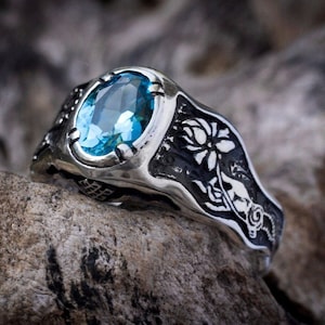 Swiss Blue Topaz ring «Mudra» | Lotus ring | Gemstone ring | Blue stone ring | November birthstone | Buddha ring | Something blue for bride