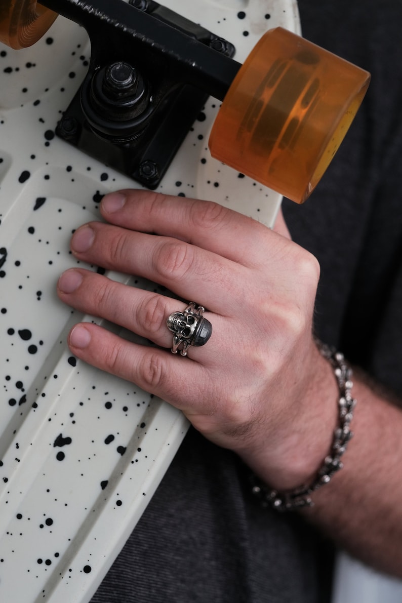 Skull Ring Silver bro 925 Silver Gothic Ring Silver Skull Ring Chunky Biker Ring Heavy Metal Ring Memento Mori Ring Punk Ring zdjęcie 7