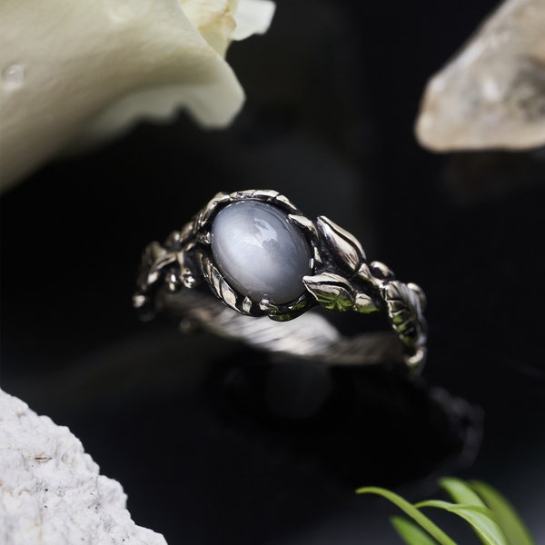 Moonstone Wedding Ring ALMA | Statement Nature Ring | Sterling Silver Ring | Leaf Promise Ring | Boho Gemstone Ring | Hippie Engagement Ring