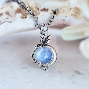 Rainbow Moonstone Necklace For Women &quot;Luna&quot; | Minimalist Necklace Silver | Flower Necklace | Celestial Necklace Moon pendant | Moon necklace