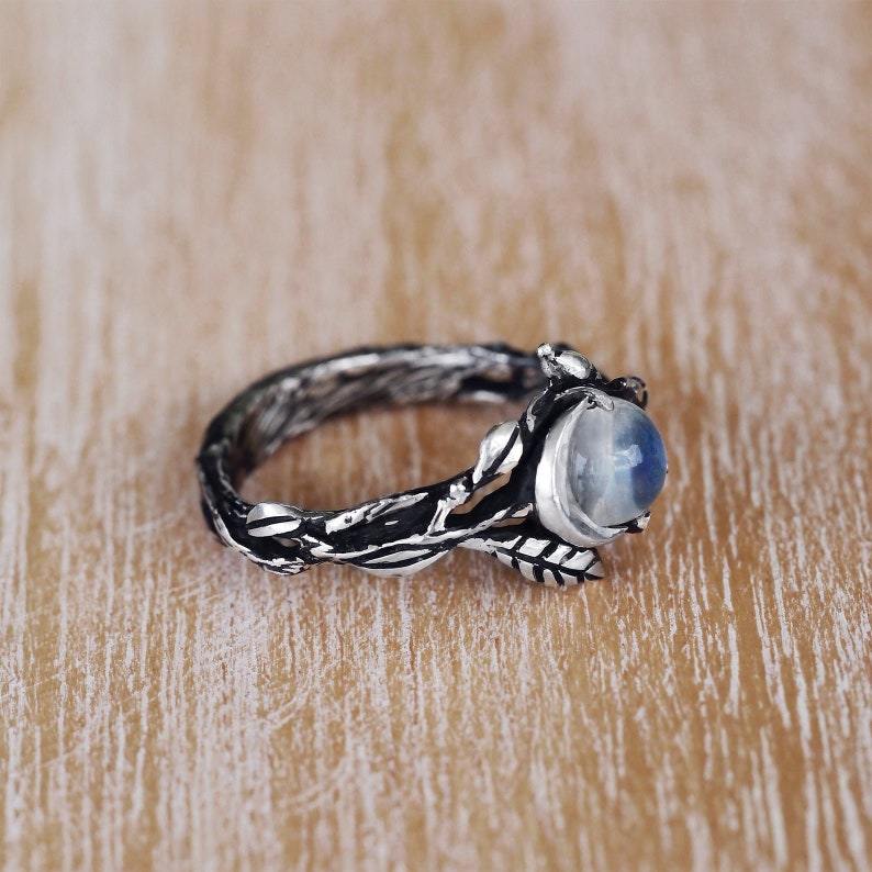 Mondstein Verlobungsring für Sie Mondstein Ring Silber Dreifacher Mond Ring Mond Ehering Vintage Ring Mondphase Ring Frauen Ring Bild 7