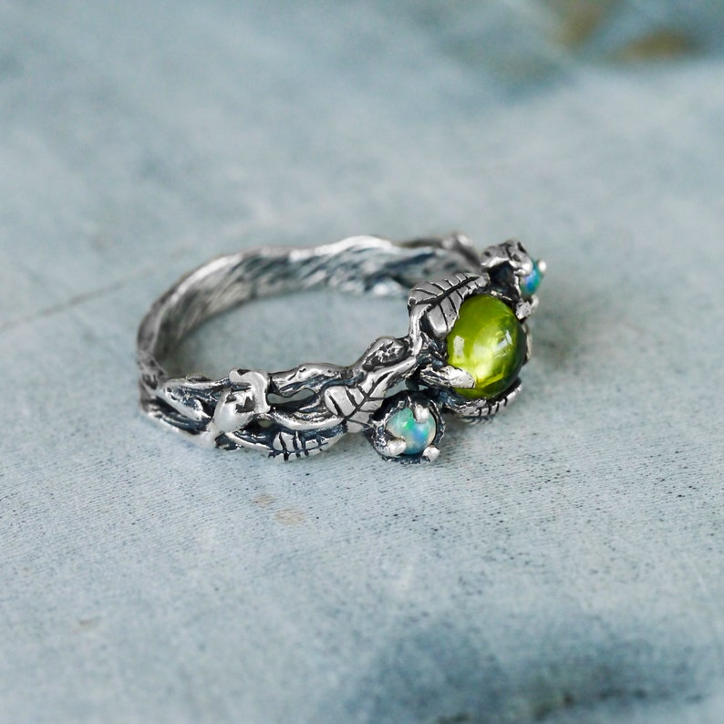 Opal and Peridot Ring angie Opal Engagement Ring Etsy India