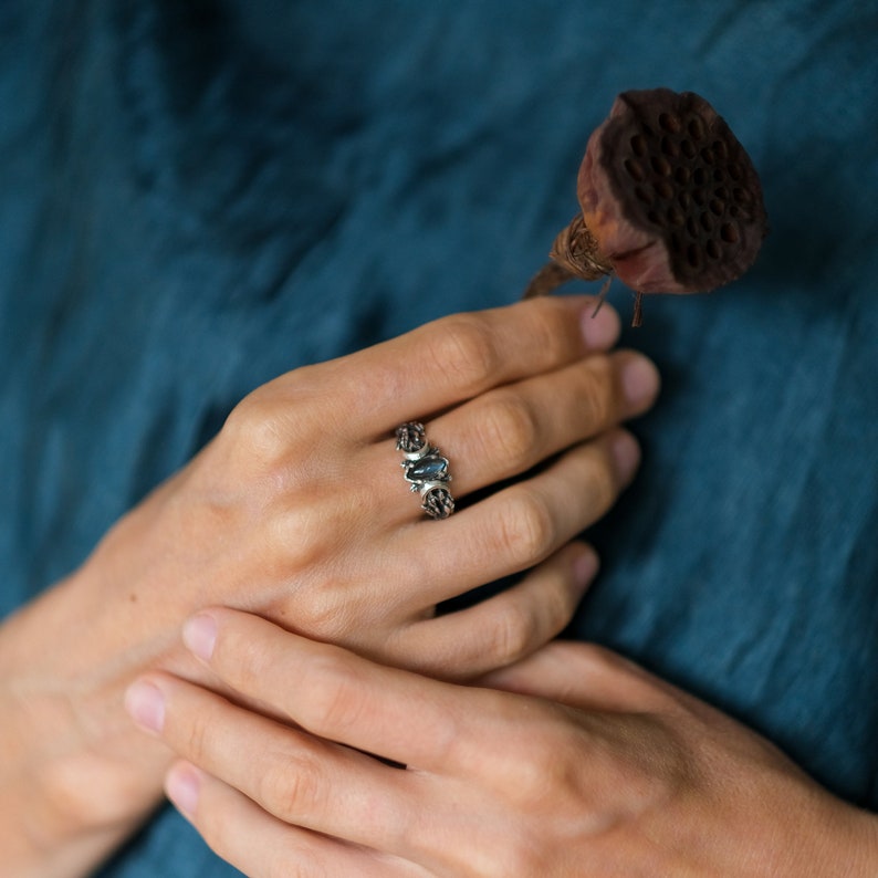 Labradorite Ring Mona Sterling Silver ring Moon Ring Labradorite Jewelry Celestial Ring Celestial Jewelry Triple Moon Phase Ring image 10