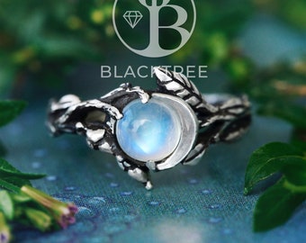 Moonstone Engagement Ring “Luna” | Moonstone ring | Triple Moon Ring | Silver Moon Wedding ring| Vintage Ring | Moon Phase Women&#39;s Ring