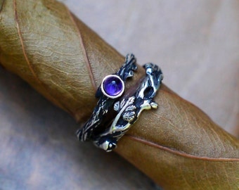 Amethyst Ring Set Tau+Mio | Zweig Verlobungsringe | Hochzeitsschmuck | Trauring Set | Vintage Schmuck | Ringe für Frauen | Ehering