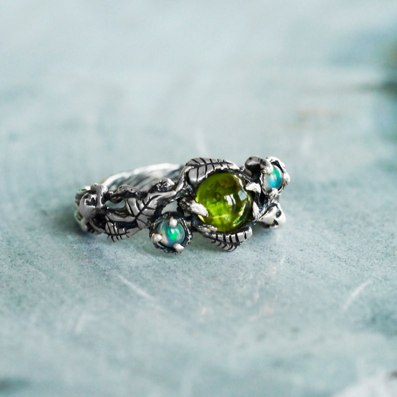 Opal and Peridot Ring angie Opal Engagement Ring Etsy
