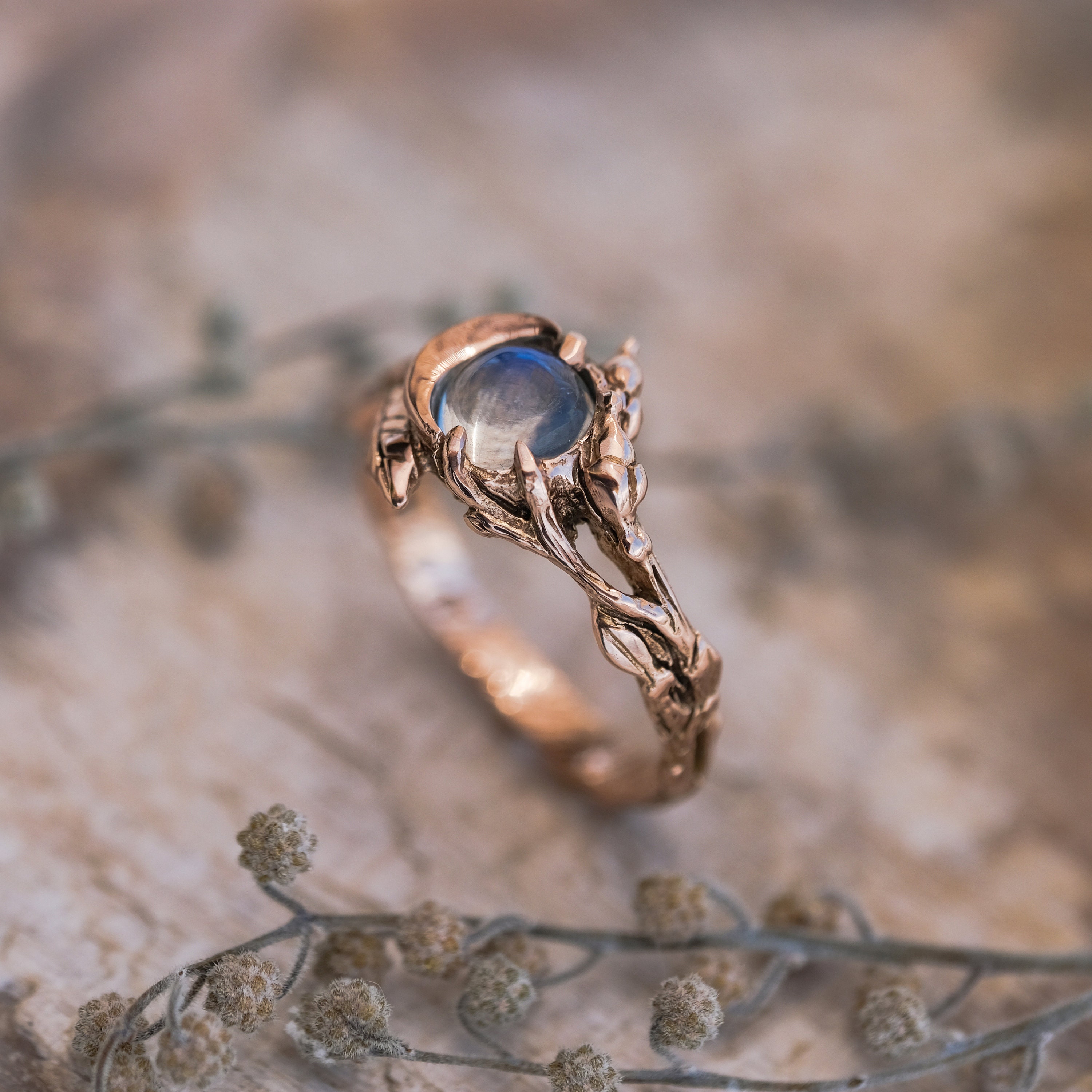 Moonstone Engagement Ring luna Moon Ring Moon Wedding Ring 14K Rose Gold  Ring Engagement Gold Ring Celestial Ring Moon Phase Ring 