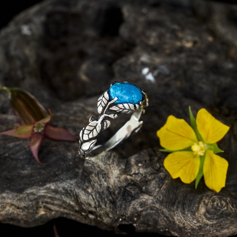 Turquouise Ring Dakota Turquouise Engagement ring Turquouise Jewelry Flower ring Floral jewelry image 4