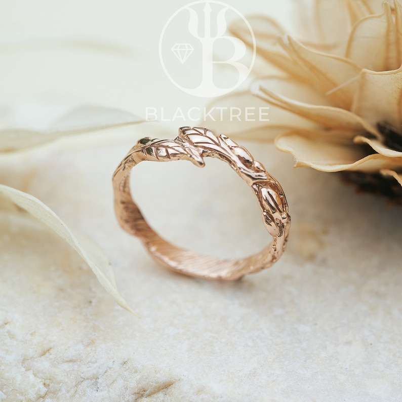 14K Gold Engagement Ring Luna Gold Leaf Ring Vine Branch Promise Ring Twig Wedding Band Statement Boho Ring Botanical Anniversary Ring image 6
