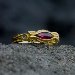 Gold Garnet Ring Wich le Diosa | Gemstone Gothic Ring | Pagan Anniversary Ring | Statement Promise Gold Ring | Celtic Ring for Women