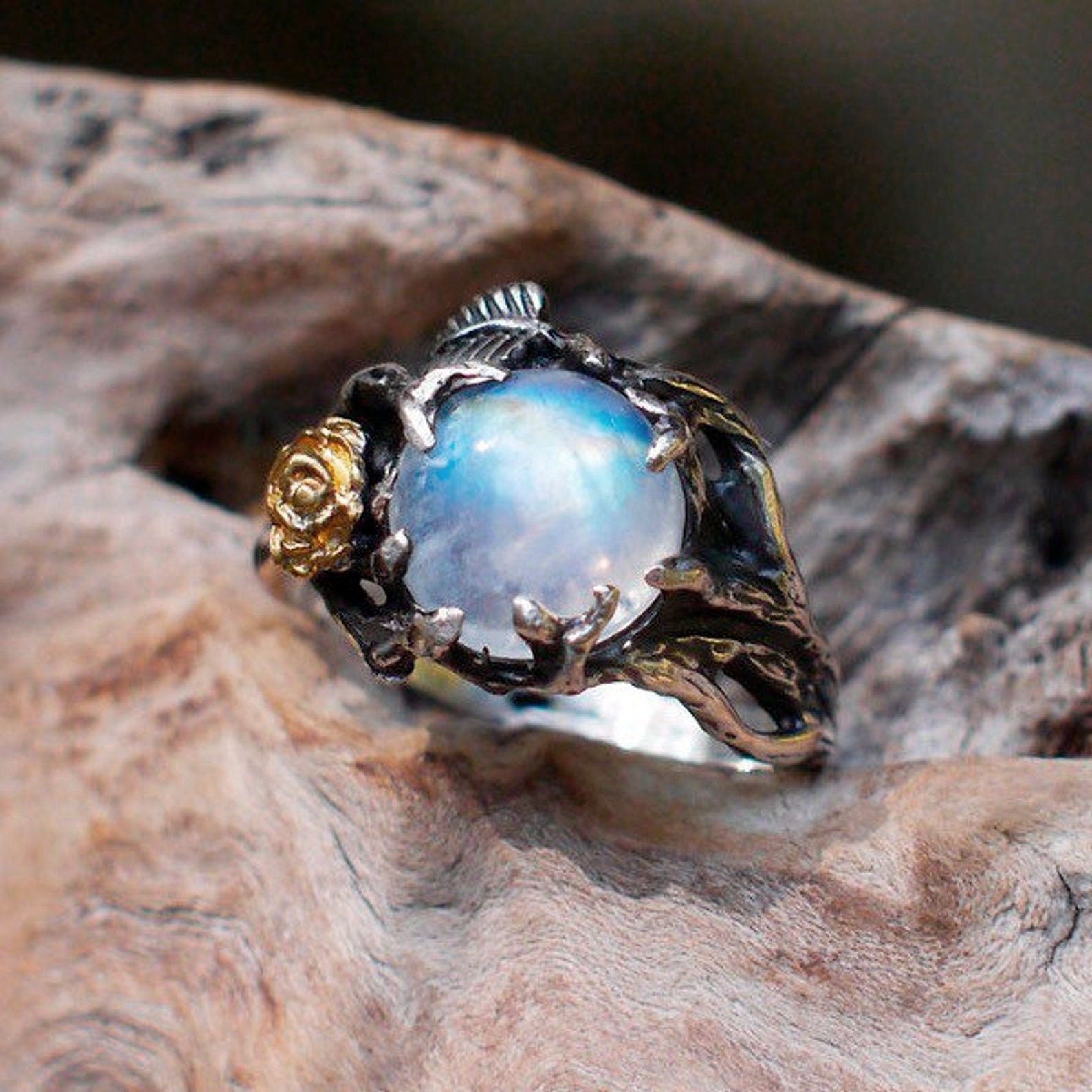 Gift For Love Gemstone Jewelry Gift For Her Moonstone Silver Ring Gift Ring For Mom Rainbow Moonstone Ring 7.5 Moonstone Miss You Ring