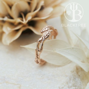 14K Gold Wedding Band Women "Luna"| Rose Gold Leaf Ring Vine Branch Promise Ring Twig Engagement Statement Ring | Botanical Anniversary Ring