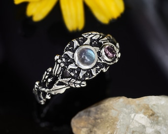 Labradorite Ring "Galaxy"| Sterling Silver Ring | Boho Engagement Ring | Multi Stone Ring | Promise Ring | Birthstone Ring | Tourmaline Ring