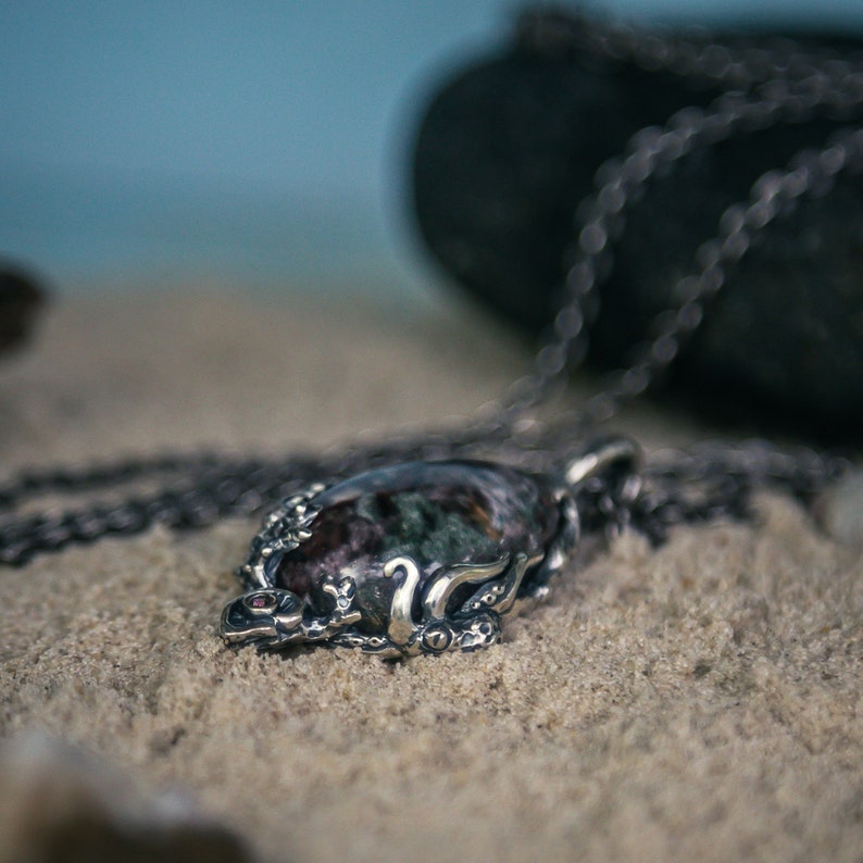 Lodolite Necklace Blackened Silver Charm Sea Pendant Gemstone Necklace Pendant Ocean Seashell Pendant Anniversary Pendant For Her image 2