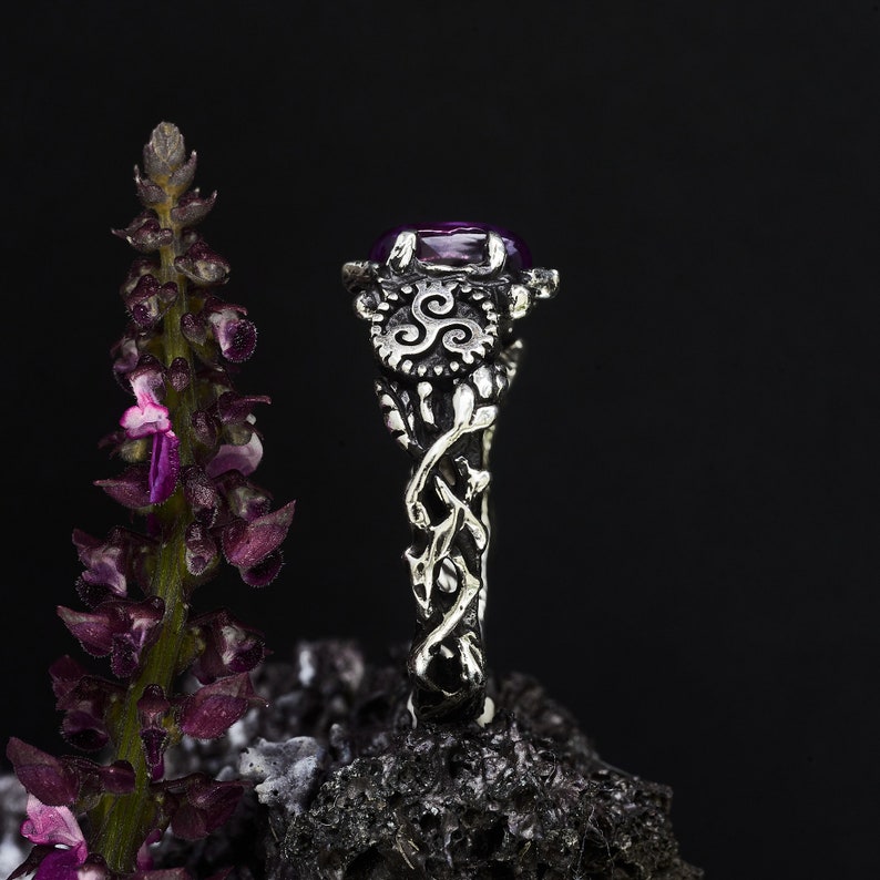 Amethyst Celtic Ring Triskelion Boho Ring Purple Gemstone Ring February Birthstone Ring Irish Triskele Ring Sterling Silver image 6