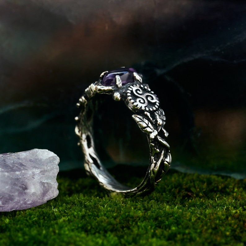 Amethyst Celtic Ring Triskelion Boho Ring Purple Gemstone Ring February Birthstone Ring Irish Triskele Ring Sterling Silver image 9