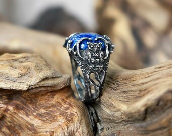 Lapis Lazuli ring "Owl" | Owl Ring | Vintage Ring | Celtic Ring | Celtic jewelry | Lapis Lazuli jewelry | Statement ring | Rings for women