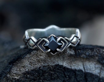 Onyx Ring Geometry  | Sterling Silver Ring | Black Stone Ring | Anniversary Ring | August Birthstone Ring | Viking Ring |  Celtic Ring Women