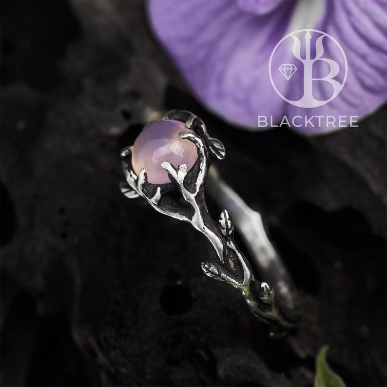 Rose Quartz Engagement Ring for women April Rings for women Rose Quartz Jewelry Crystal Engagement ring Nature Branch Flower Ring image 4