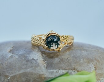 Moss Agate Gold Ring “Linda” | Moss Agate ring | Gold Engagement Ring | Women’s Ring | Moss Agate Wedding Ring| Fern Ring | Ring for Women