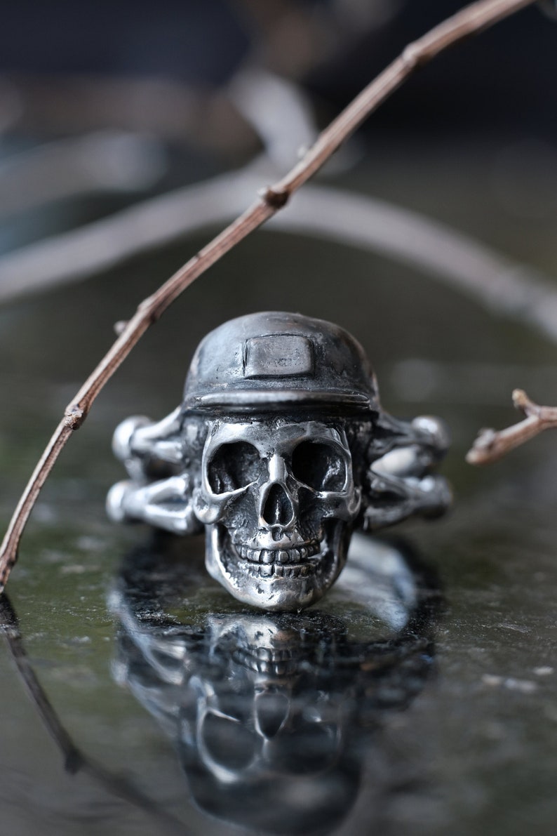 Bague tête de mort Silver bro Bague gothique en argent 925 Anneau de crâne dargent Bague de motard chunky Anneau de métal lourd Bague Souvenir Mori Bague Punk image 3