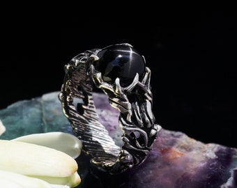 Schwarzer Stern Gothic Ring “Noir” | Gothic Verlobungsring | Boho Witchy Silber Ring | Versprechen Ring | Schwarzer Stein Ring | Wicca Ring