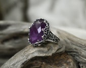 925 Fine Silver Gemstone Amethyst Ring with Diamonds and Rubies "Small Venice" MADE TO ORDER, Gemstone ring,fine silver ring,silver jewelry