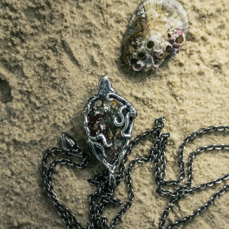Lodolite Necklace Blackened Silver Charm Sea Pendant Gemstone Necklace Pendant Ocean Seashell Pendant Anniversary Pendant For Her image 7