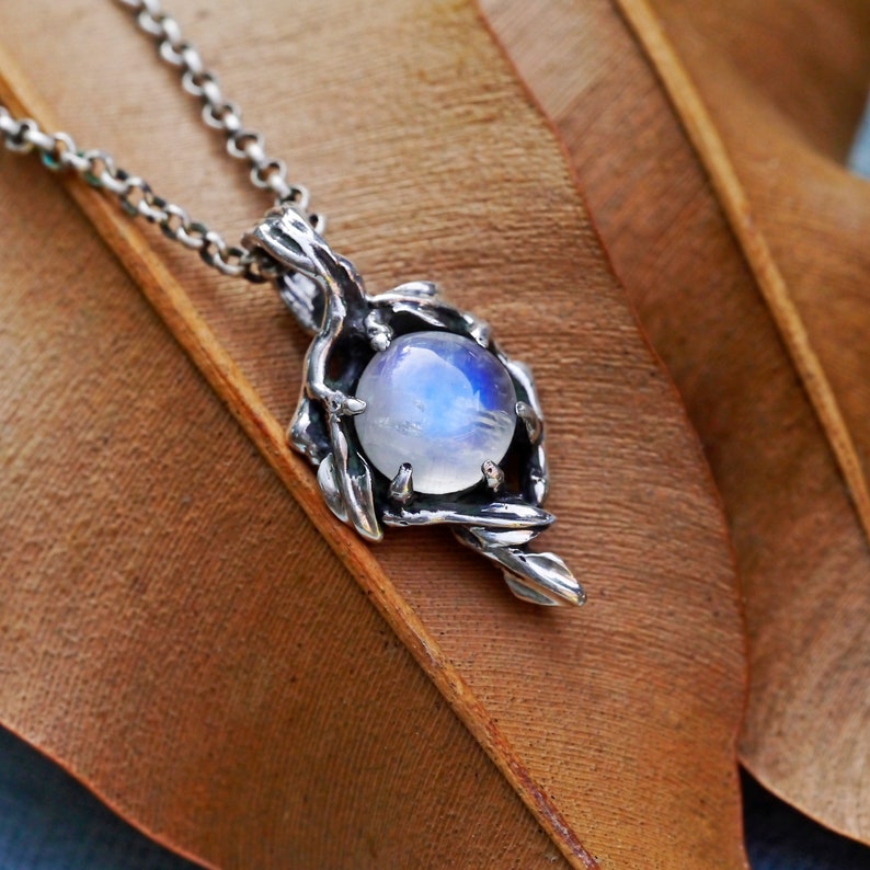 Rainbow Moonstone Pendant Louise Moonstone necklace vintage Silver necklace for women Gemstone necklace Boho womens necklace image 5