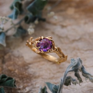 Amethyst Yellow Gold Engagement Womens Ring april Amethyst Engagement ...