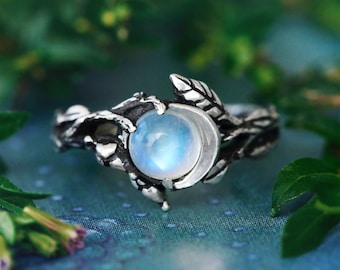 Bague de fiançailles Moonstone pour elle| Bague Pierre de Lune Argent | Bague Triple Lune | Bague de mariage lunaire| bague vintage | Anneau de phase de lune | Bague Femme