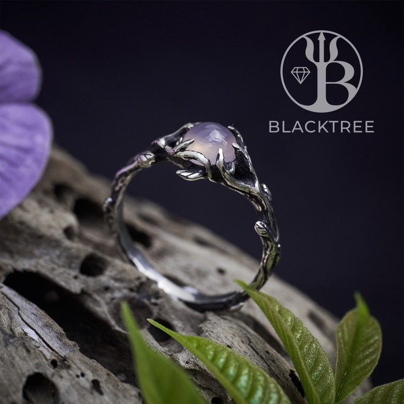 Rose Quartz Engagement Ring for women April Rings for women Rose Quartz Jewelry Crystal Engagement ring Nature Branch Flower Ring image 3